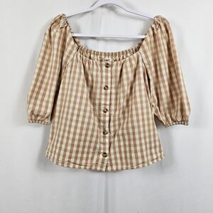 Faherty Cali Gingham Top in Brown - Size XS